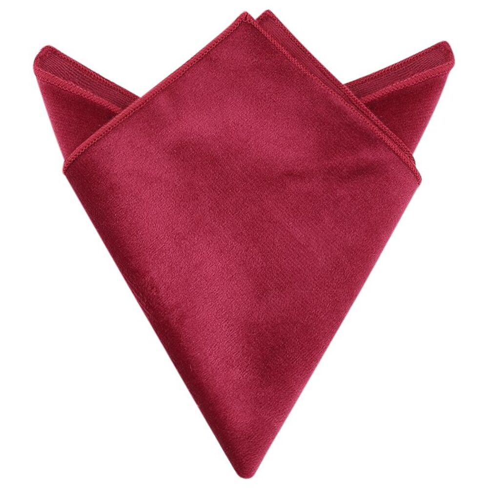 Velvet Self Fold Solid Color Pocket Square for Suit Formal Deep Red